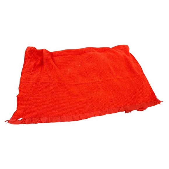 Vntg JCPenney orange Satin Border Woven Fabric Blanket Movie/Play Prop Pet Mat - Picture 2 of 13